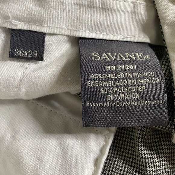 SAVANE Houndstooth Pleated Cuffed Trousers Dress Pants Slacks Mens 36x29 Black - Picture 5 of 8